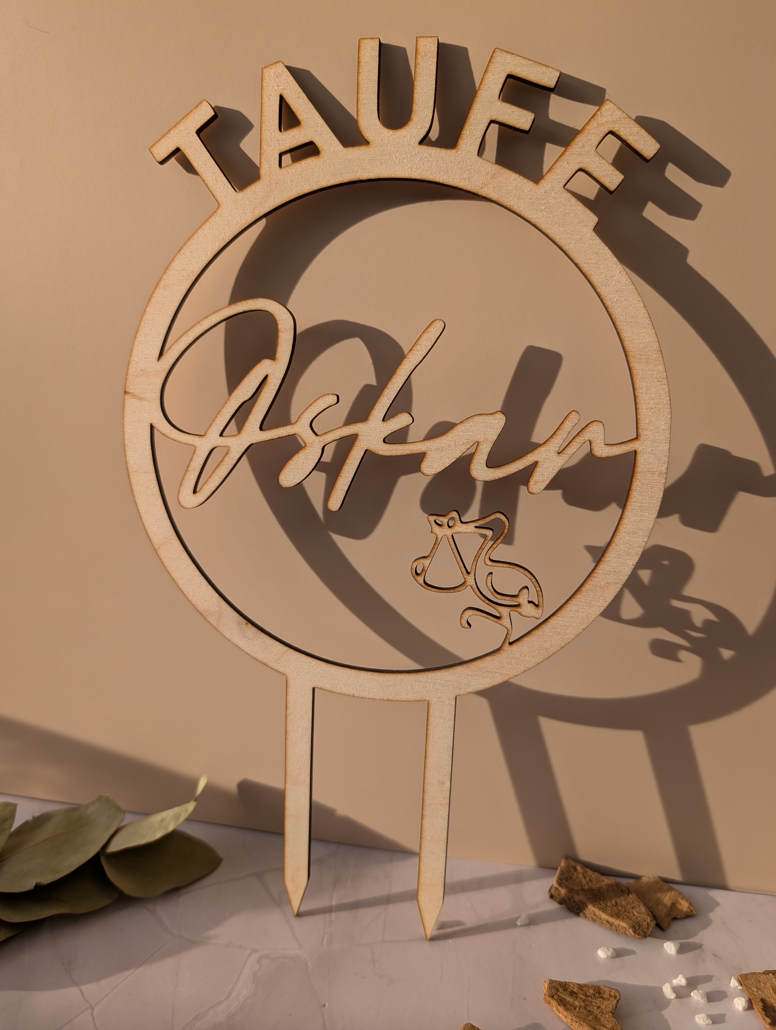 Personalisierter Cake Topper zur Taufe aus Holz | Tortenstecker mit Namen und Datum | Taufdeko 