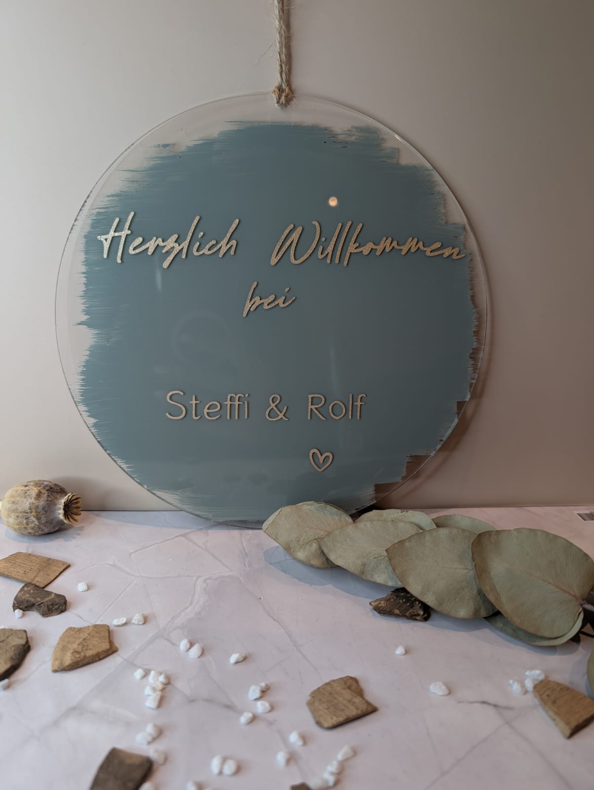 Personalisierter Acryl Türkranz 20 cm – Willkommen Schild mit Namen – Hochzeitsdeko, Einzug Geschenk, Haustür Deko