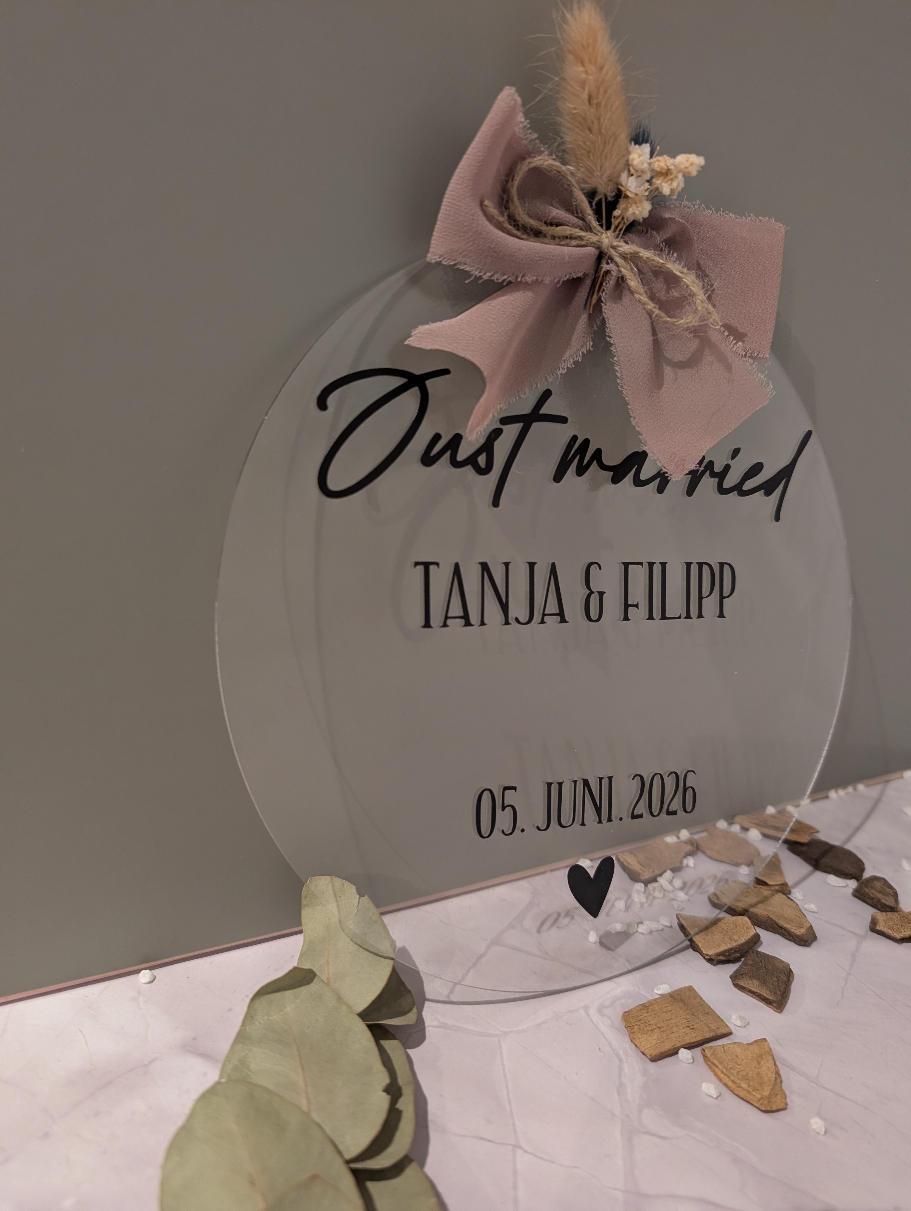 Personalisierte Acrylplatte Hochzeit „Just Married“ – Namen & Datum