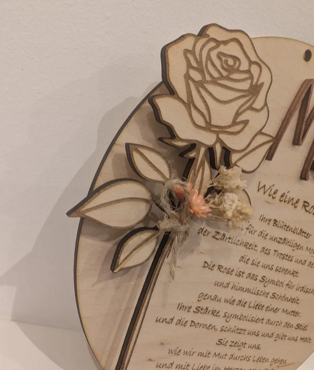 Geschenk für Mama mit Gravur 3D-Rose – Muttertagsgeschenk, Geburtstagsgeschenk / 18 cm