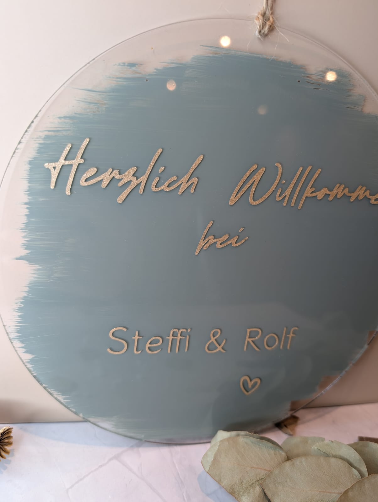 Personalisierter Acryl Türkranz 20 cm – Willkommen Schild mit Namen – Hochzeitsdeko, Einzug Geschenk, Haustür Deko