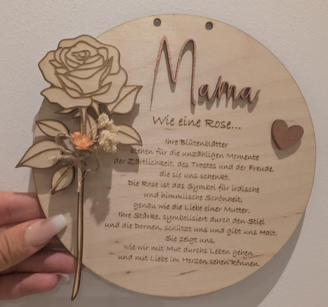 Geschenk für Mama mit Gravur 3D-Rose – Muttertagsgeschenk, Geburtstagsgeschenk / 18 cm