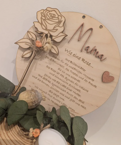 Geschenk für Mama mit Gravur 3D-Rose – Muttertagsgeschenk, Geburtstagsgeschenk / 18 cm