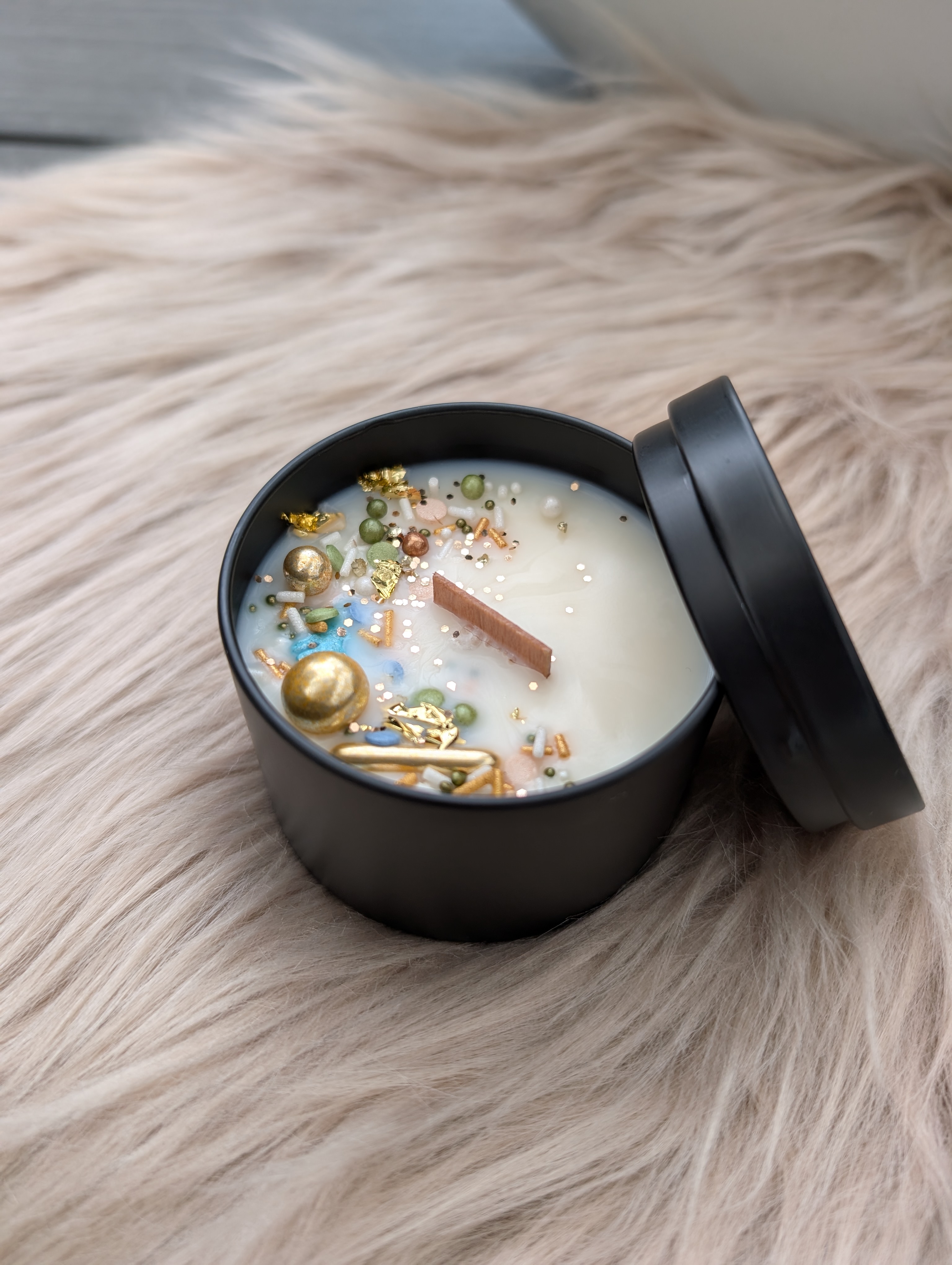 Duftkerze Sheabutter & Honig mit Holzdocht – Handgegossene Sojawachs Kerze 