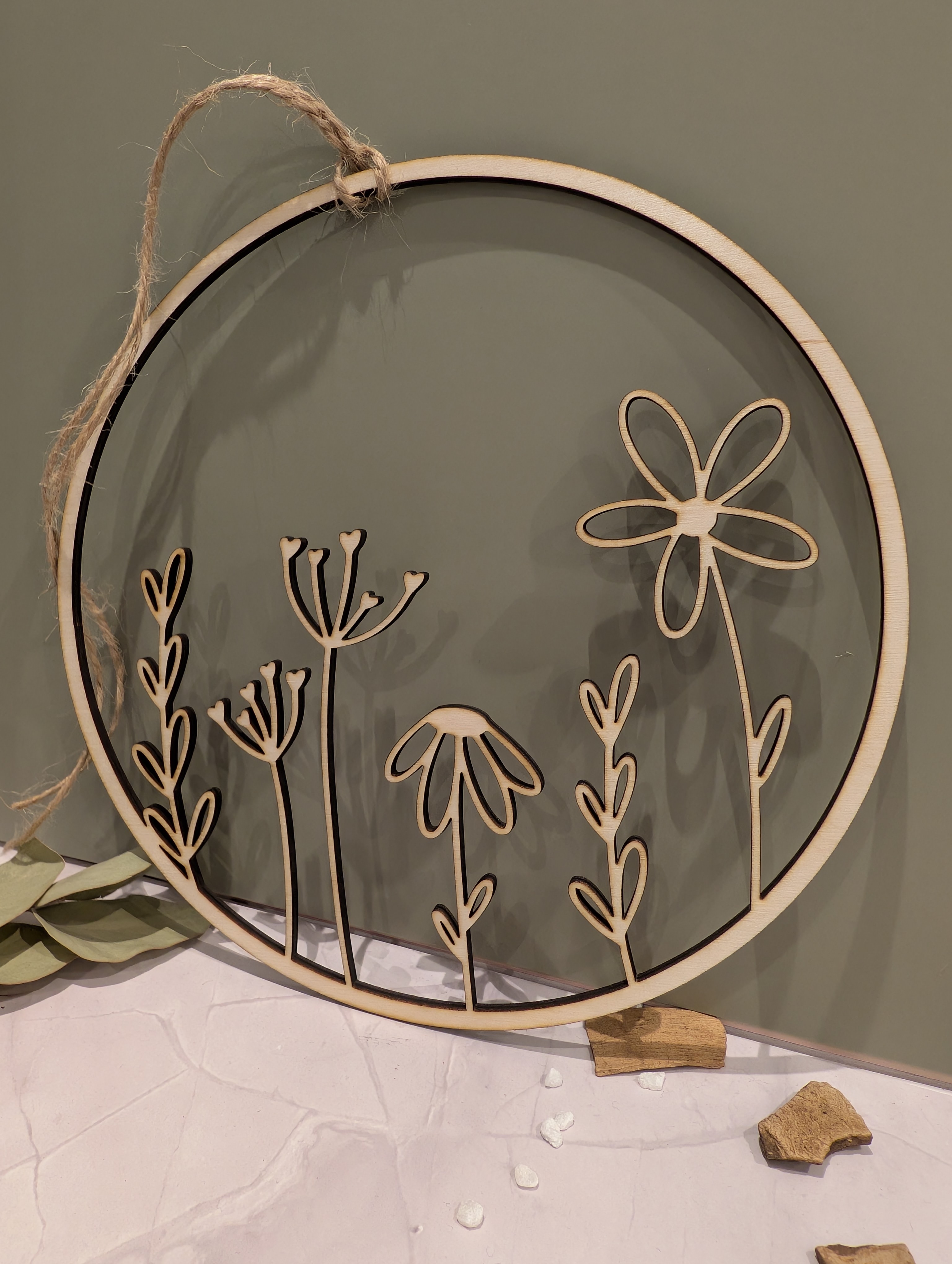 Holz Wanddeko Blumenring Boho– Dekoring aus Holz Ø 20 cm