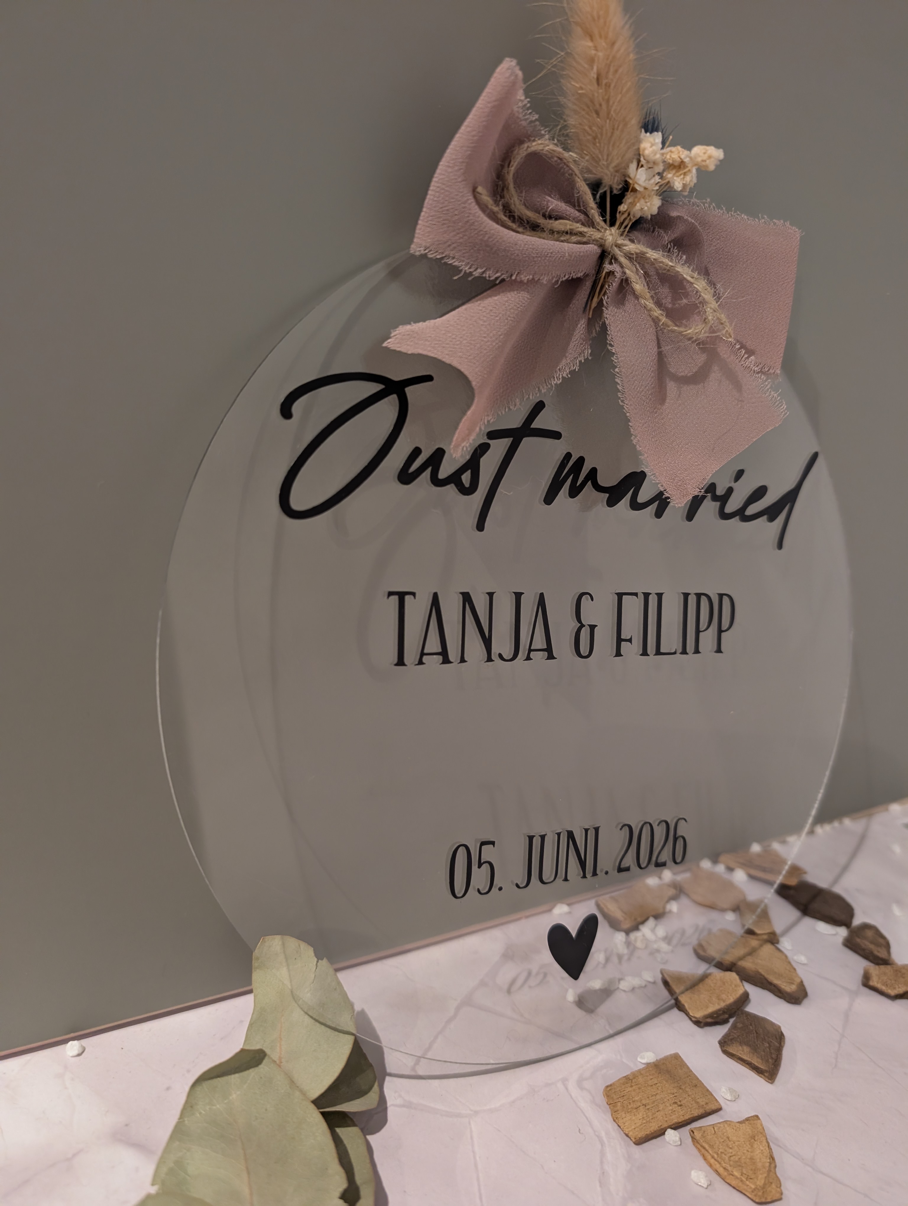 Personalisierte Acrylplatte Hochzeit „Just Married“ – Namen & Datum
