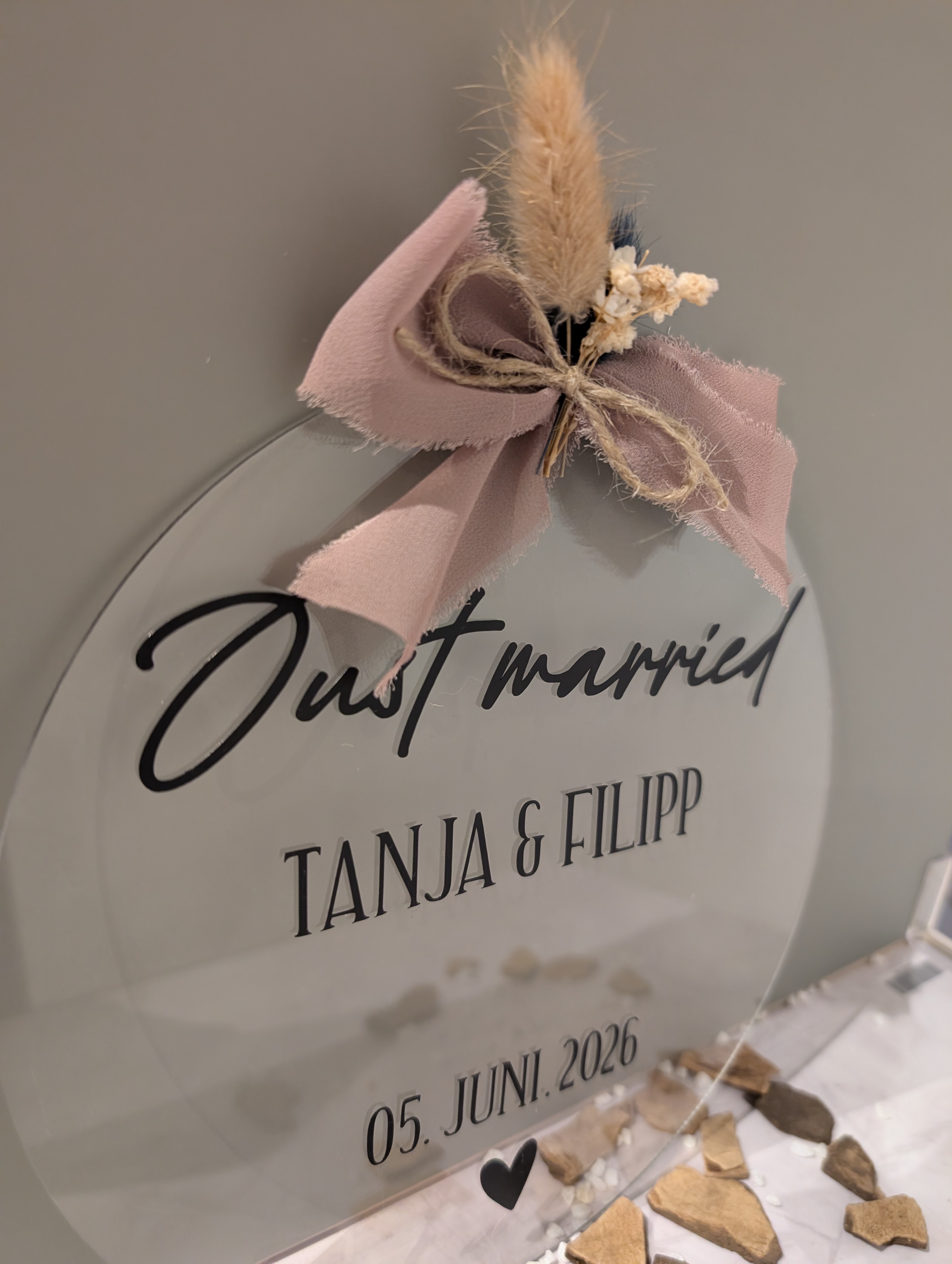 Personalisierte Acrylplatte Hochzeit „Just Married“ – Namen & Datum