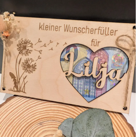 Wunscherfüller personalisiert mit Namen | Holz & Trockenblumen | Geschenkidee 