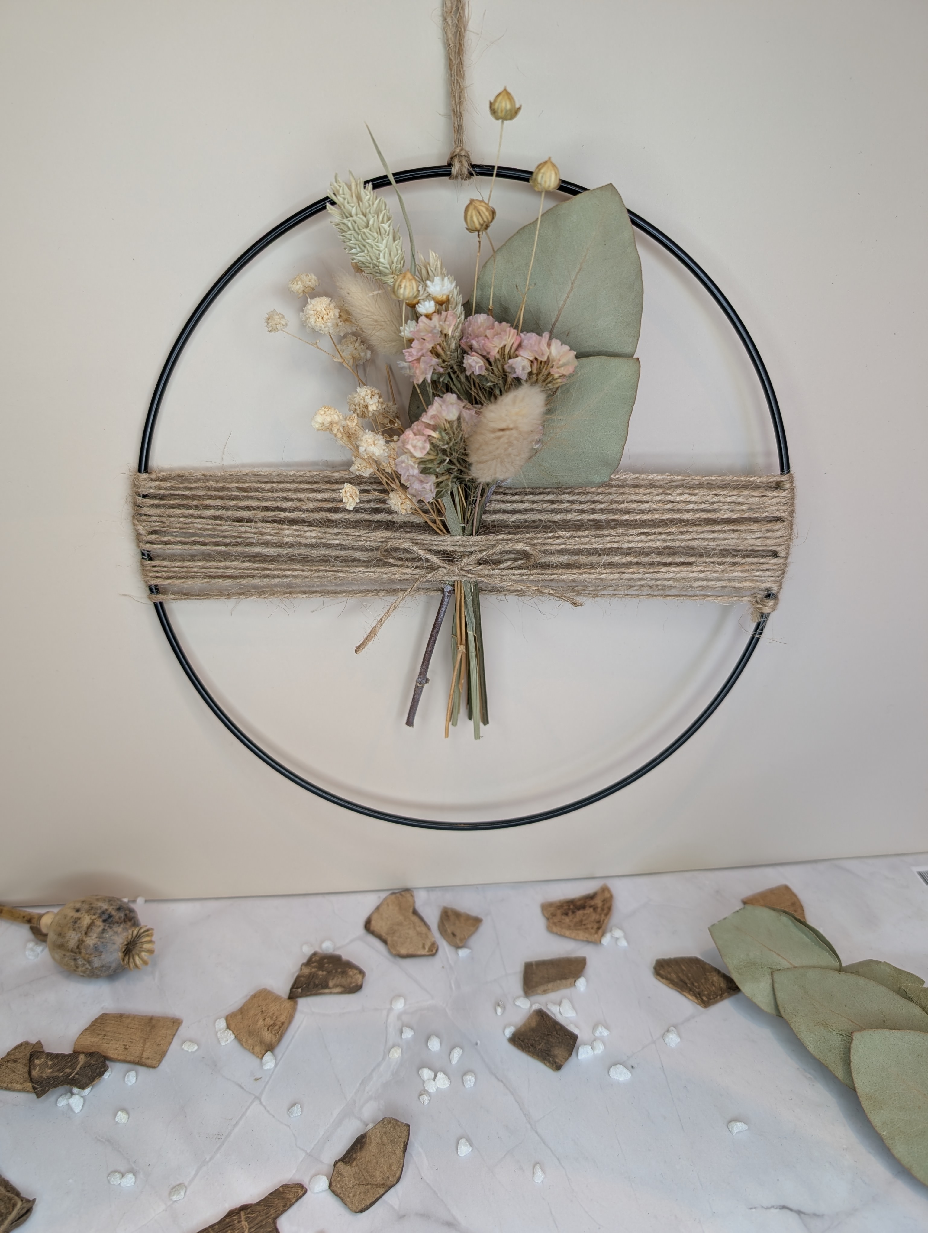 Trockenblumenring 25 cm – Boho Wanddeko mit Trockenblumen – Metallring Deko, Geschenkidee, natürliche Wanddeko