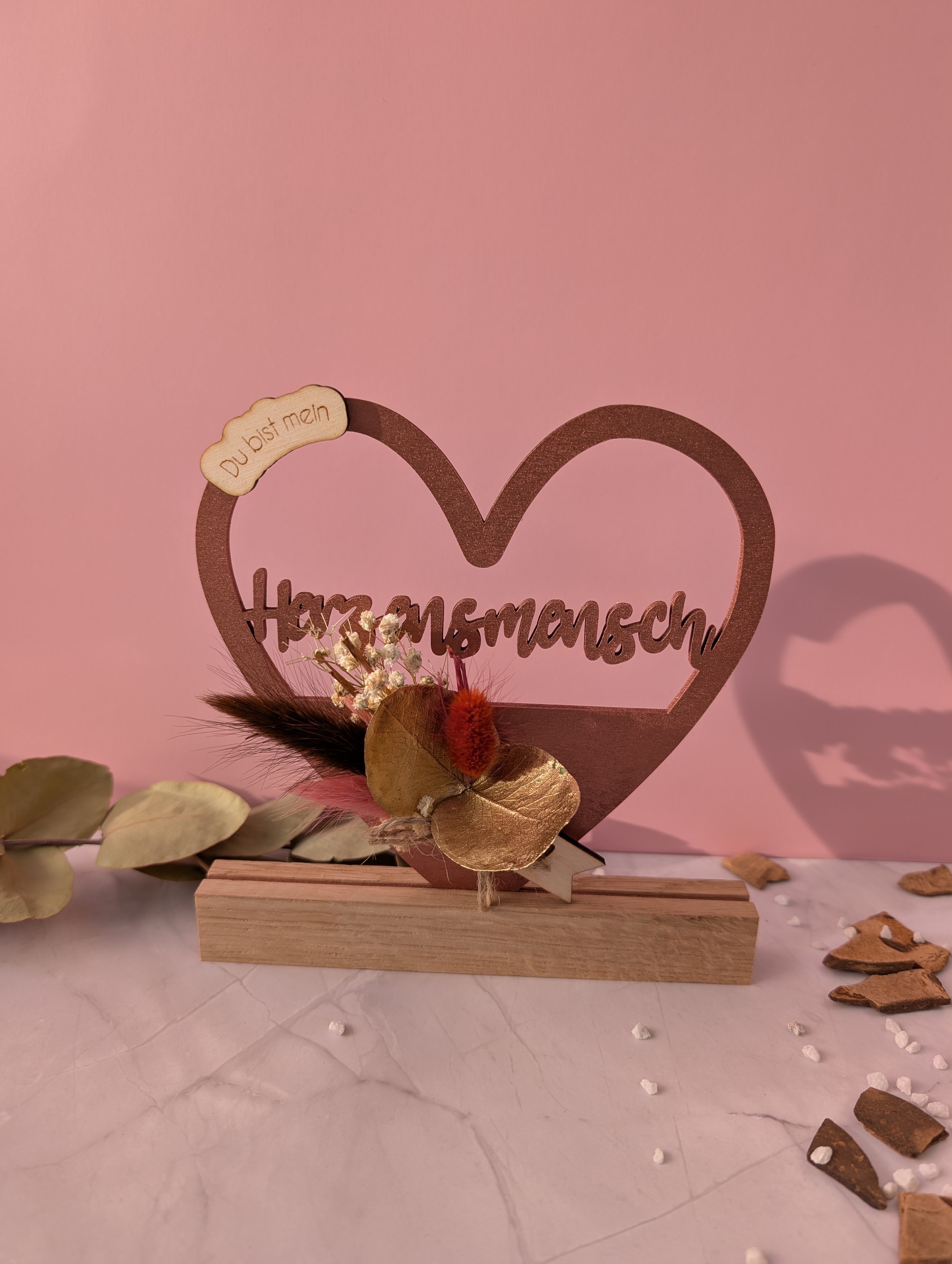 Herzenslicht aus Holz – „Du bist mein Herzensmensch“ mit Trockenblumen