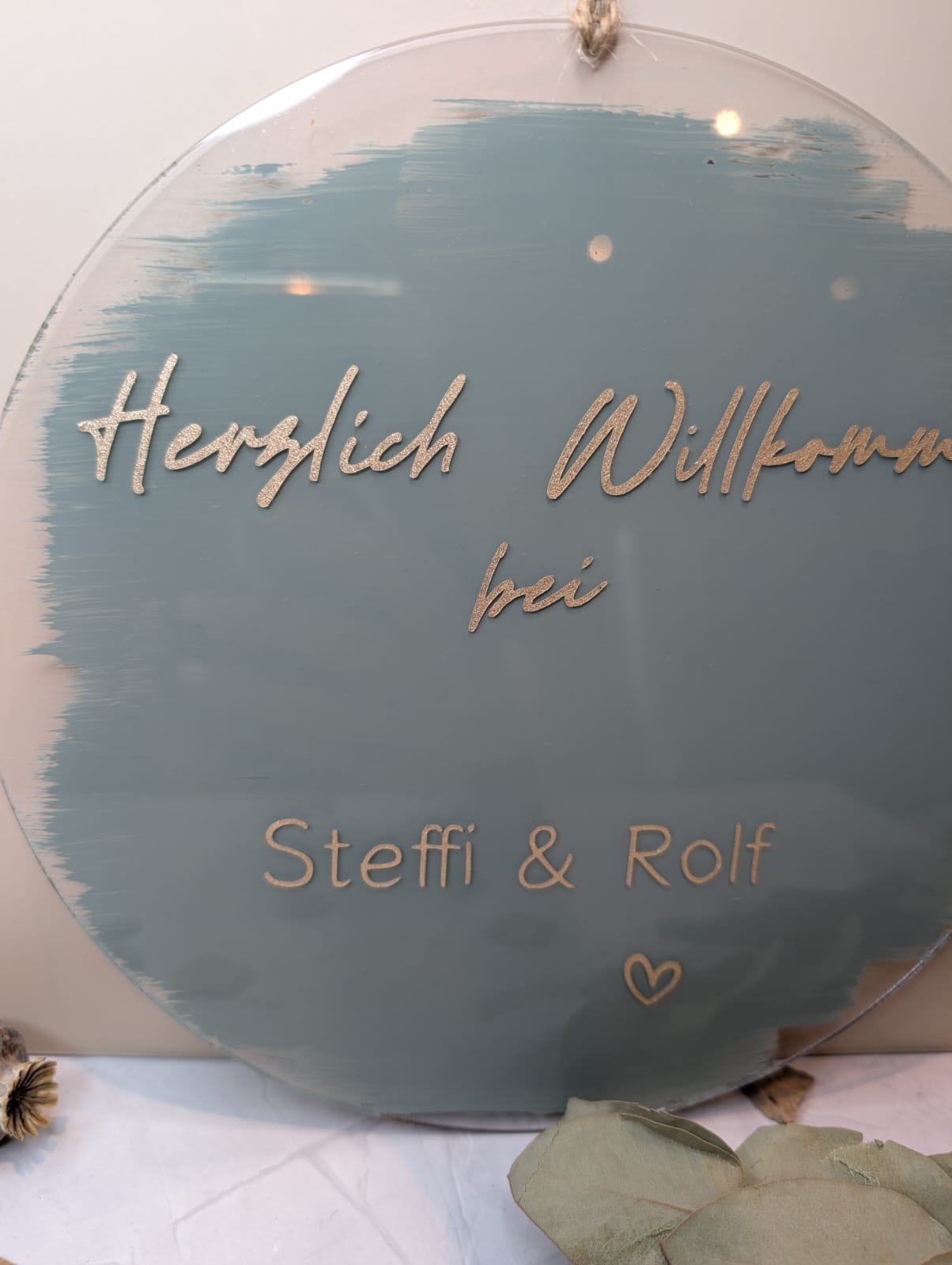 Personalisierter Acryl Türkranz 20 cm – Willkommen Schild mit Namen – Hochzeitsdeko, Einzug Geschenk, Haustür Deko