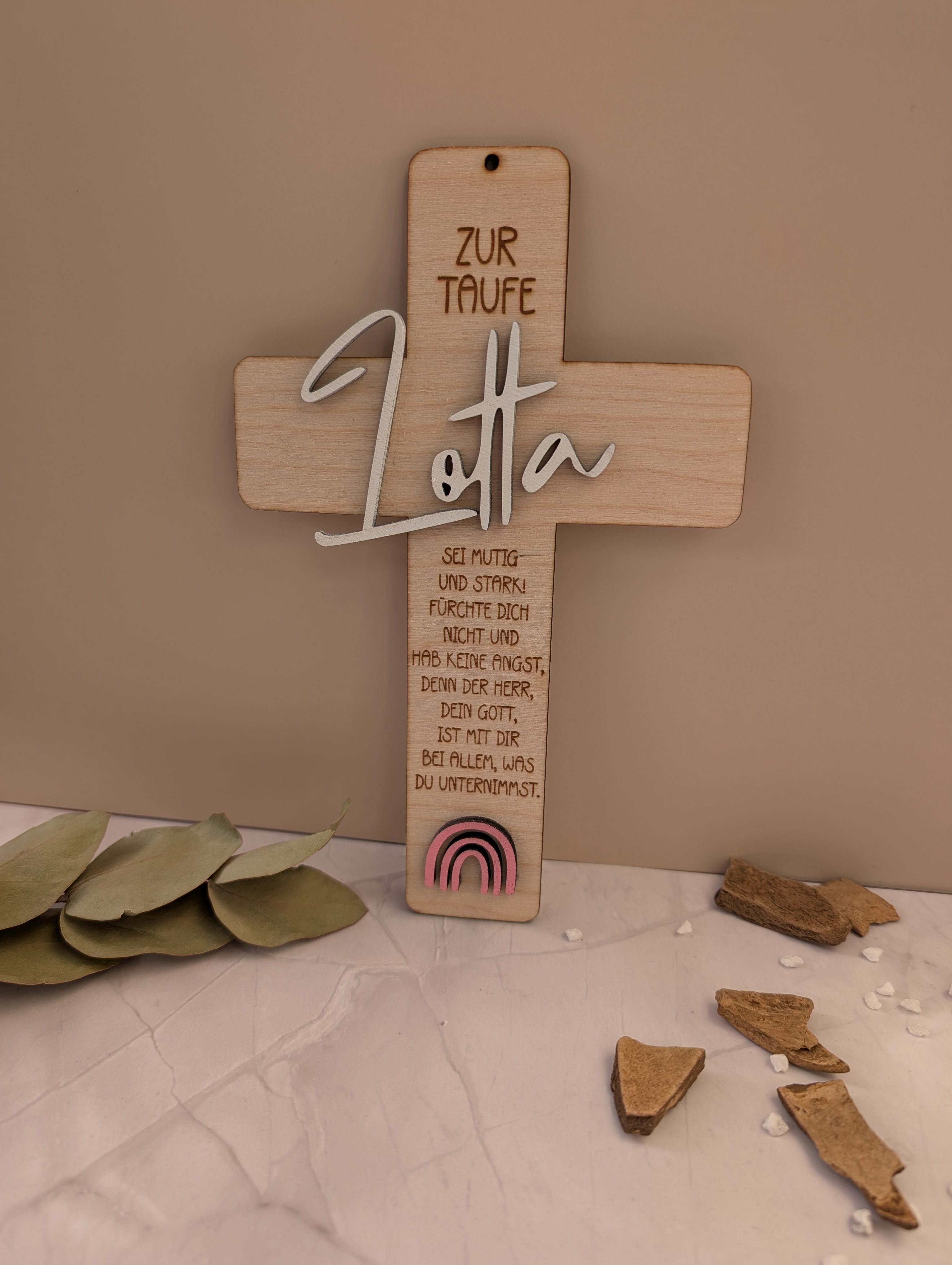 Personalisiertes Holzkreuz zur Taufe mit Name – Geschenk Taufe Mädchen/Junge
