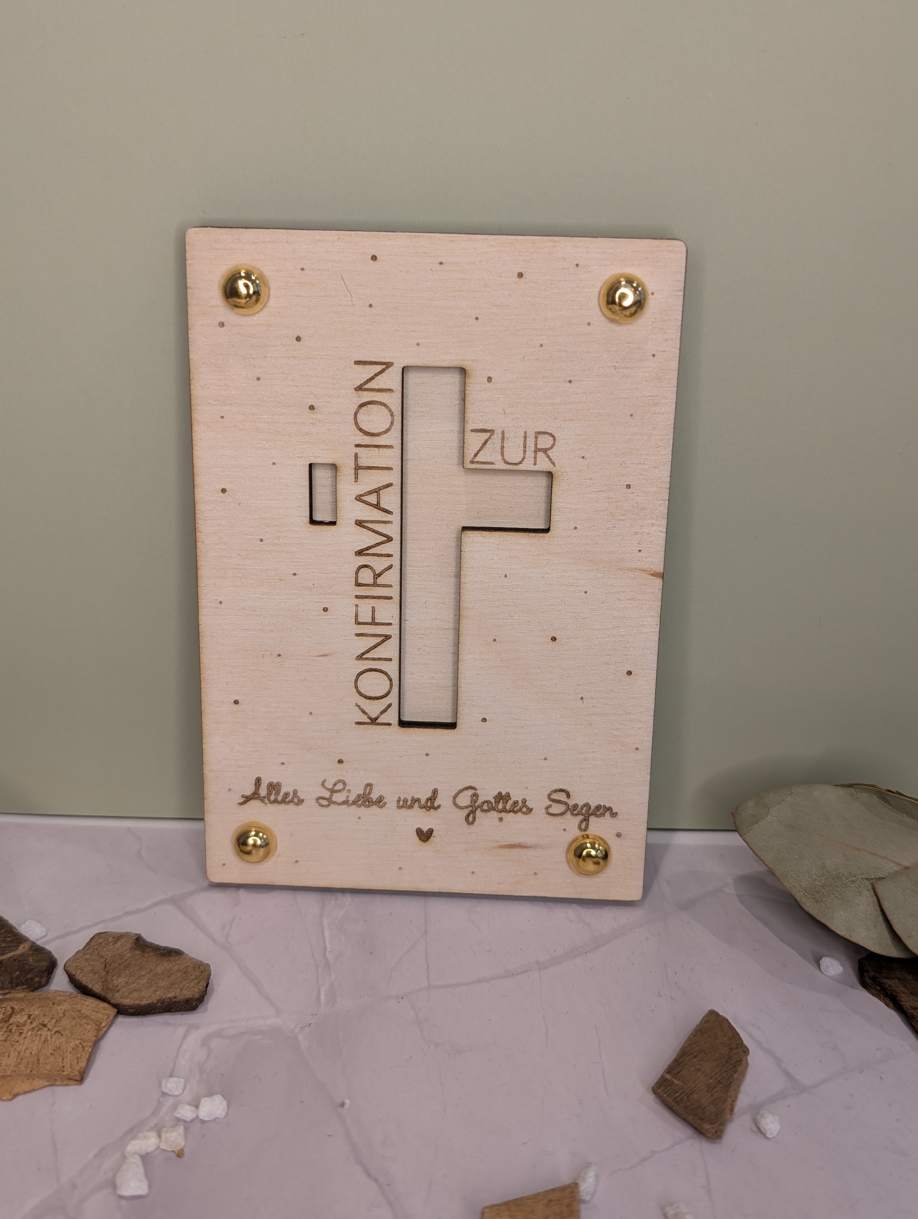 Geschenk Set zur Kommunion & Konfirmation aus Holz – Kreuz & Karte personalisierbar mit Name