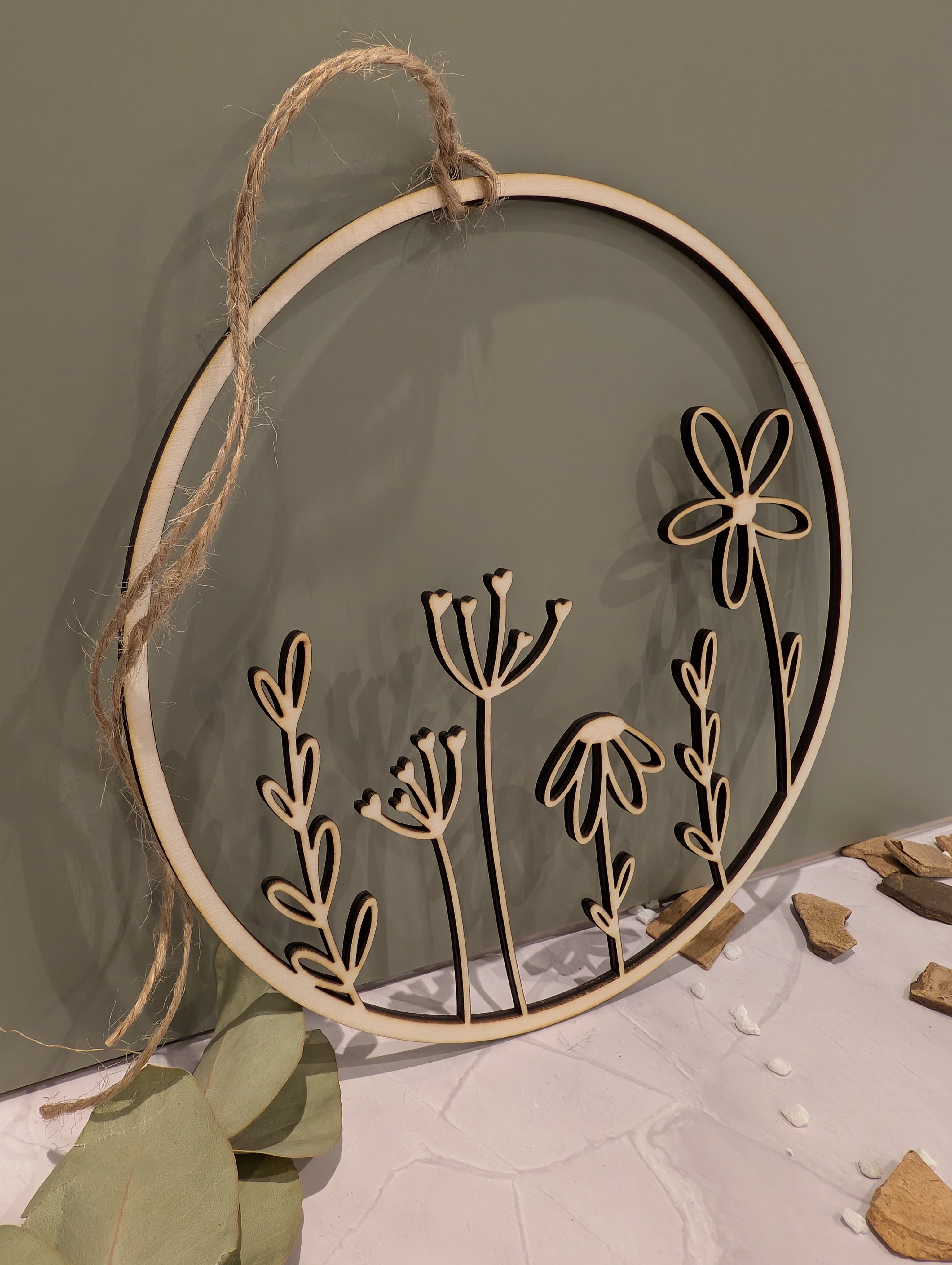 Holz Wanddeko Blumenring Boho– Dekoring aus Holz Ø 20 cm