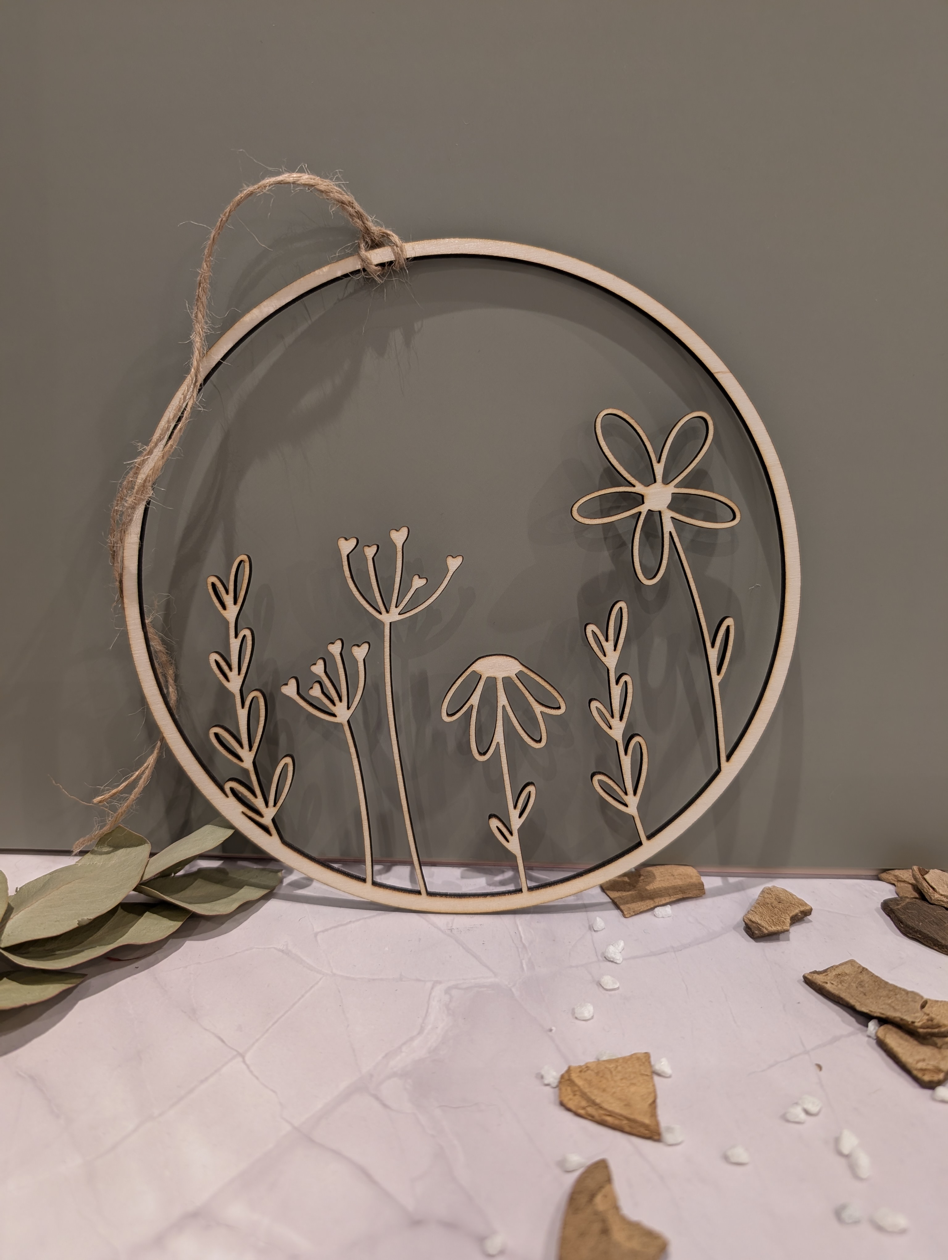 Holz Wanddeko Blumenring Boho– Dekoring aus Holz Ø 20 cm