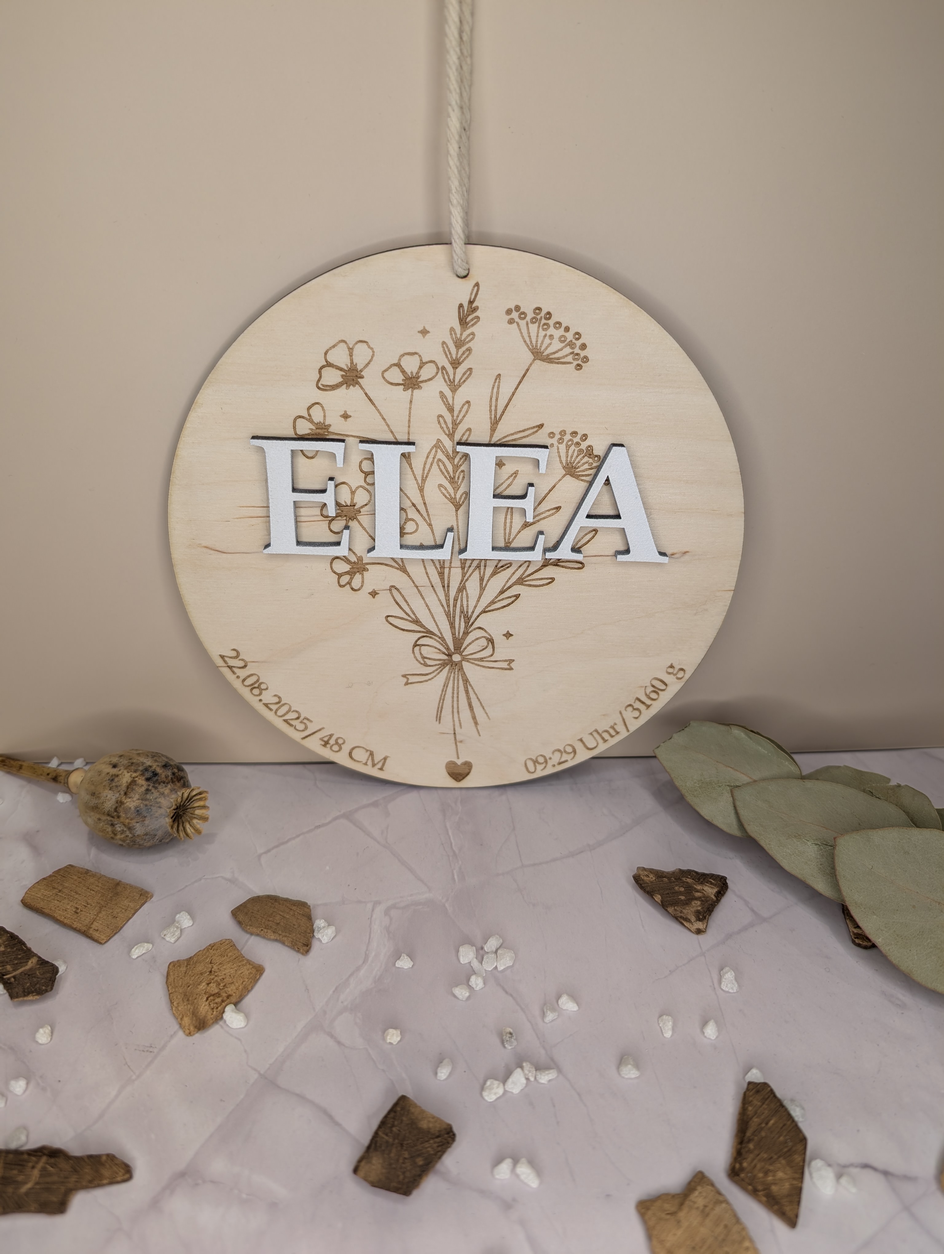 Personalisierter Geburtsanhänger aus Holz – Name & Geburtsdaten | Baby Geschenk