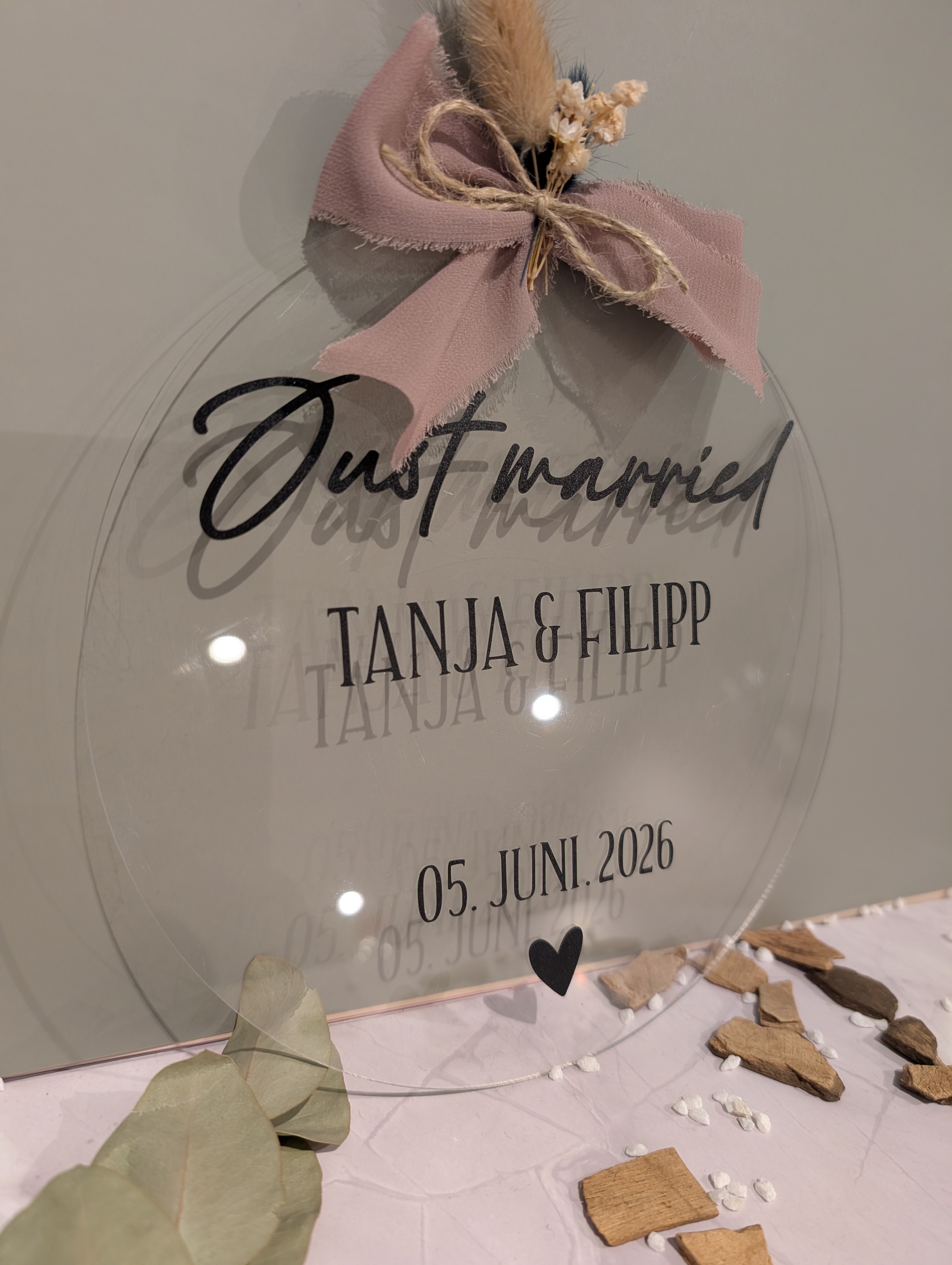 Personalisierte Acrylplatte Hochzeit „Just Married“ – Namen & Datum
