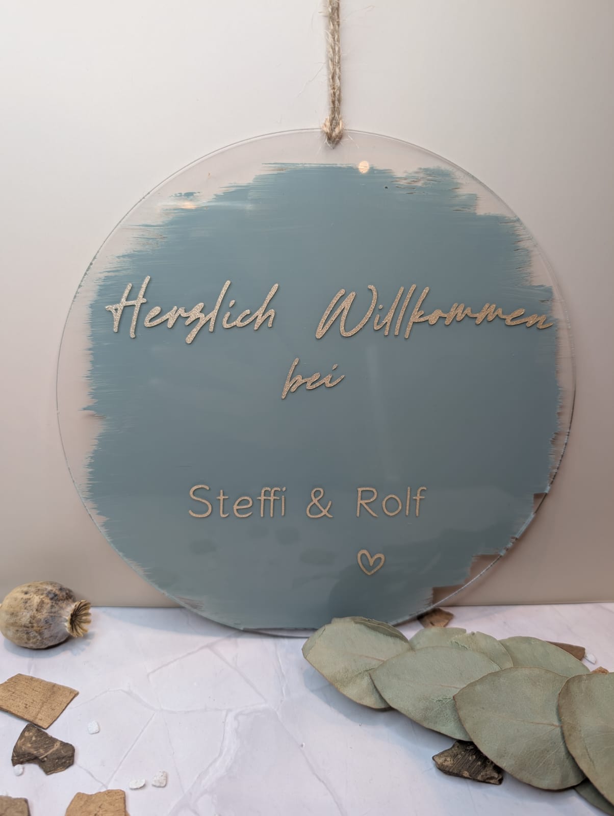 Personalisierter Acryl Türkranz 20 cm – Willkommen Schild mit Namen – Hochzeitsdeko, Einzug Geschenk, Haustür Deko