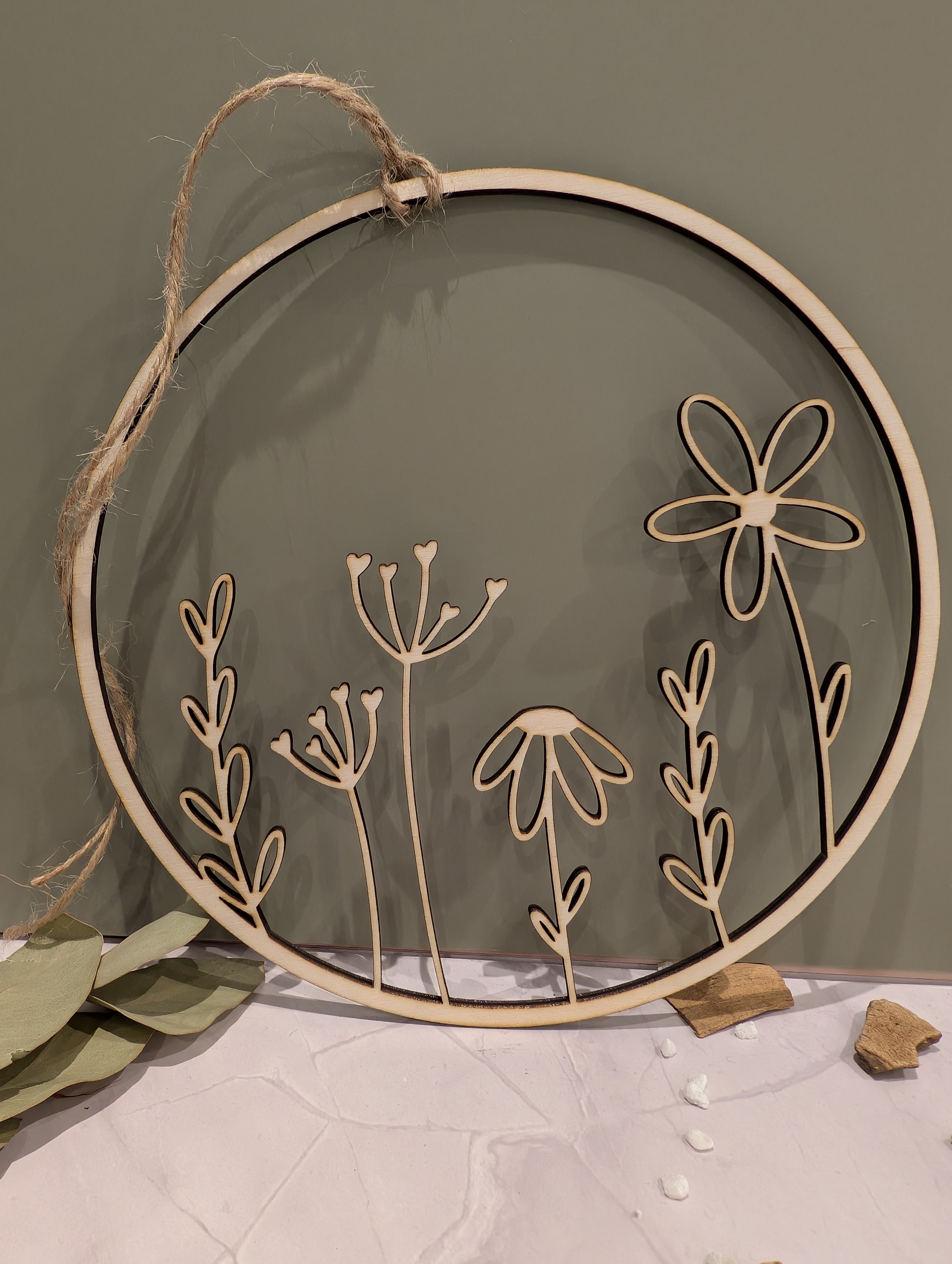 Holz Wanddeko Blumenring Boho– Dekoring aus Holz Ø 20 cm