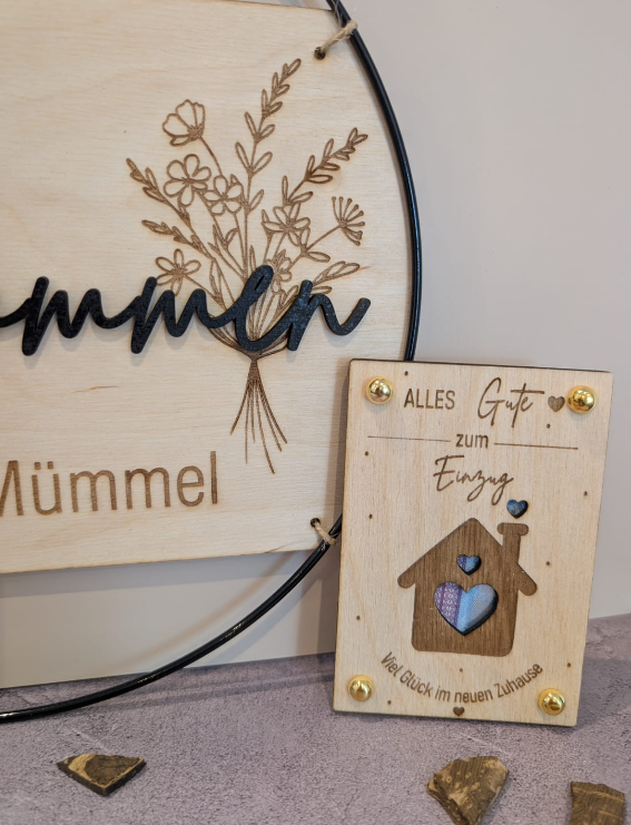 Willkommensschild personalisiert mit Namen | Holz Ring 30 cm | Geschenk zum Einzug mit Wunscherfüller