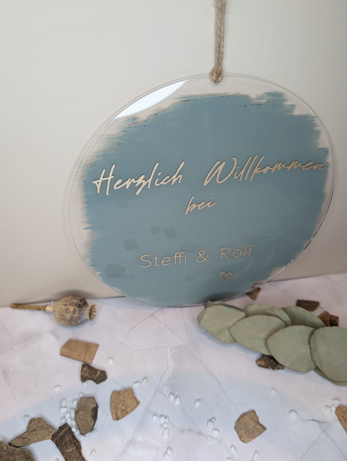 Personalisierter Acryl Türkranz 20 cm – Willkommen Schild mit Namen – Hochzeitsdeko, Einzug Geschenk, Haustür Deko