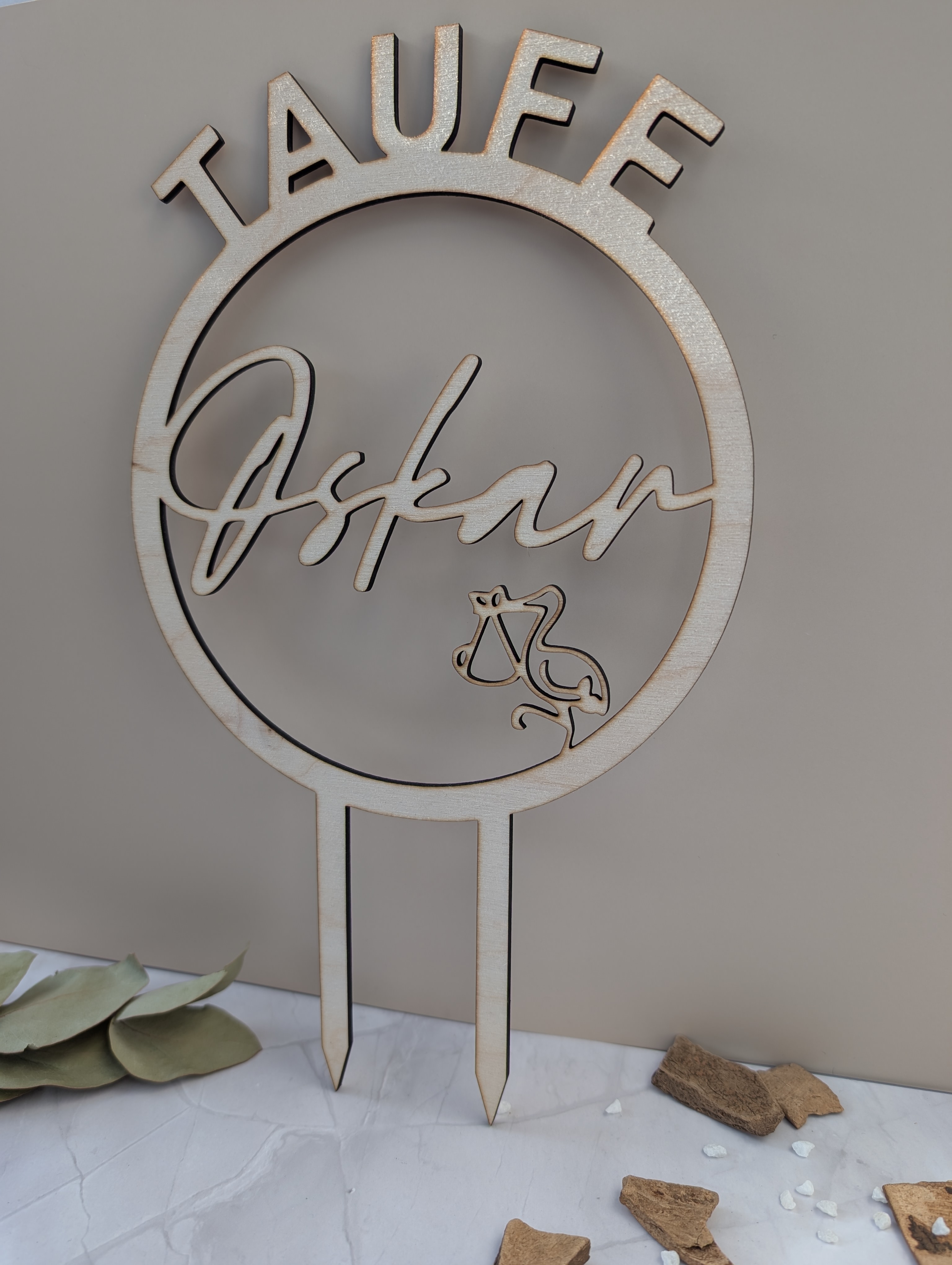 Personalisierter Cake Topper zur Taufe aus Holz | Tortenstecker mit Namen und Datum | Taufdeko 