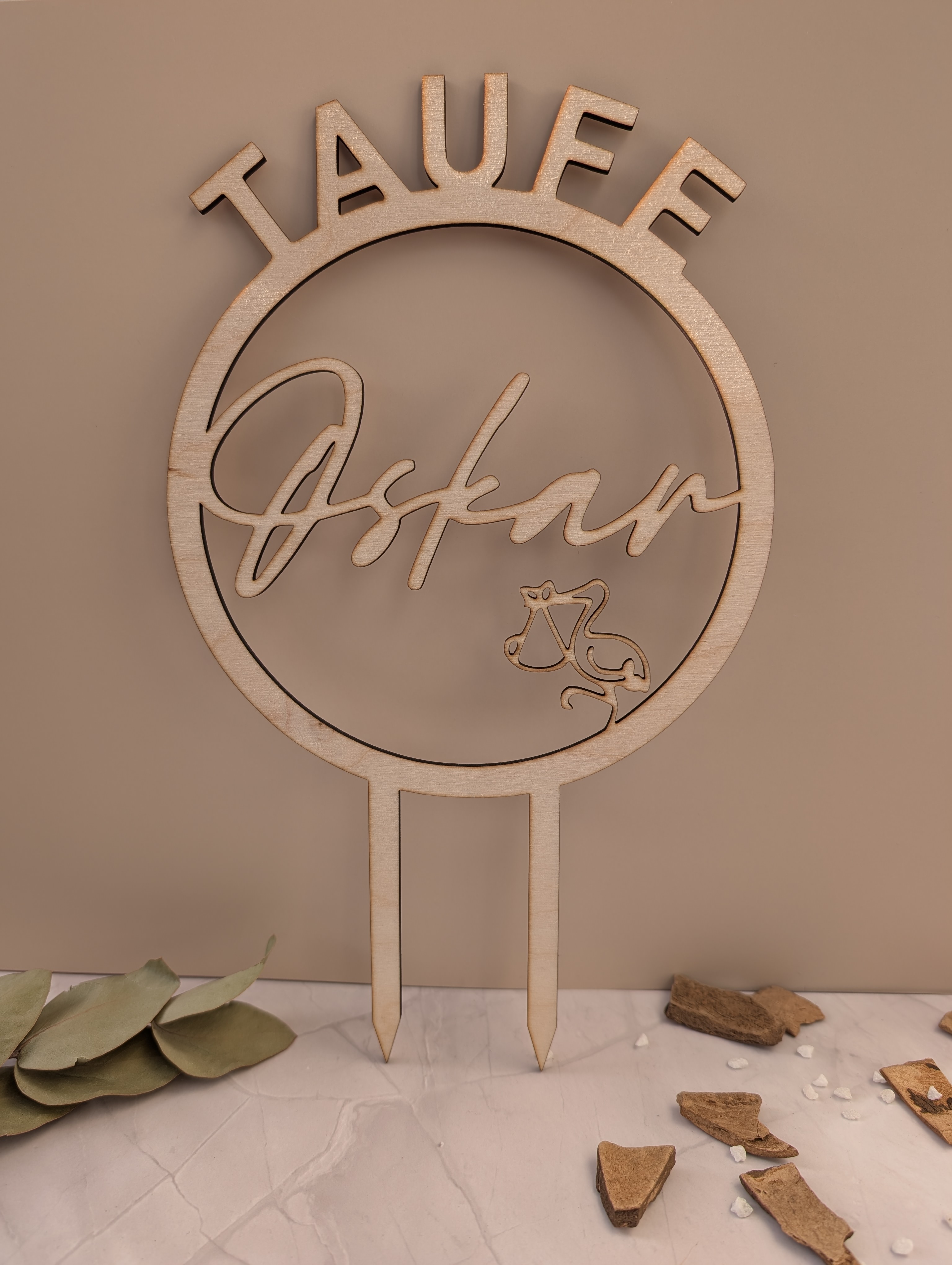 Personalisierter Cake Topper zur Taufe aus Holz | Tortenstecker mit Namen und Datum | Taufdeko 