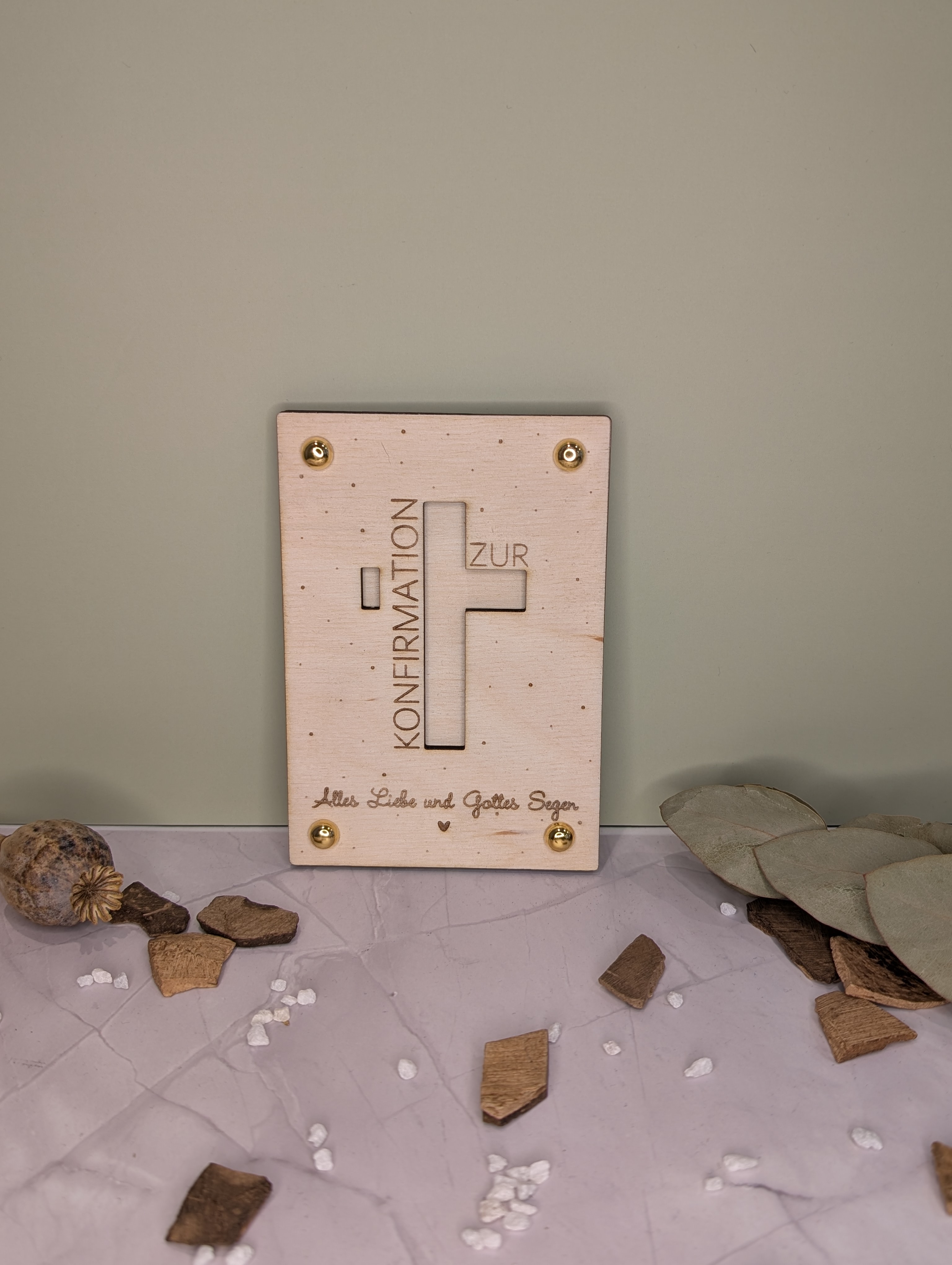 Geschenk Set zur Kommunion & Konfirmation aus Holz – Kreuz & Karte personalisierbar mit Name