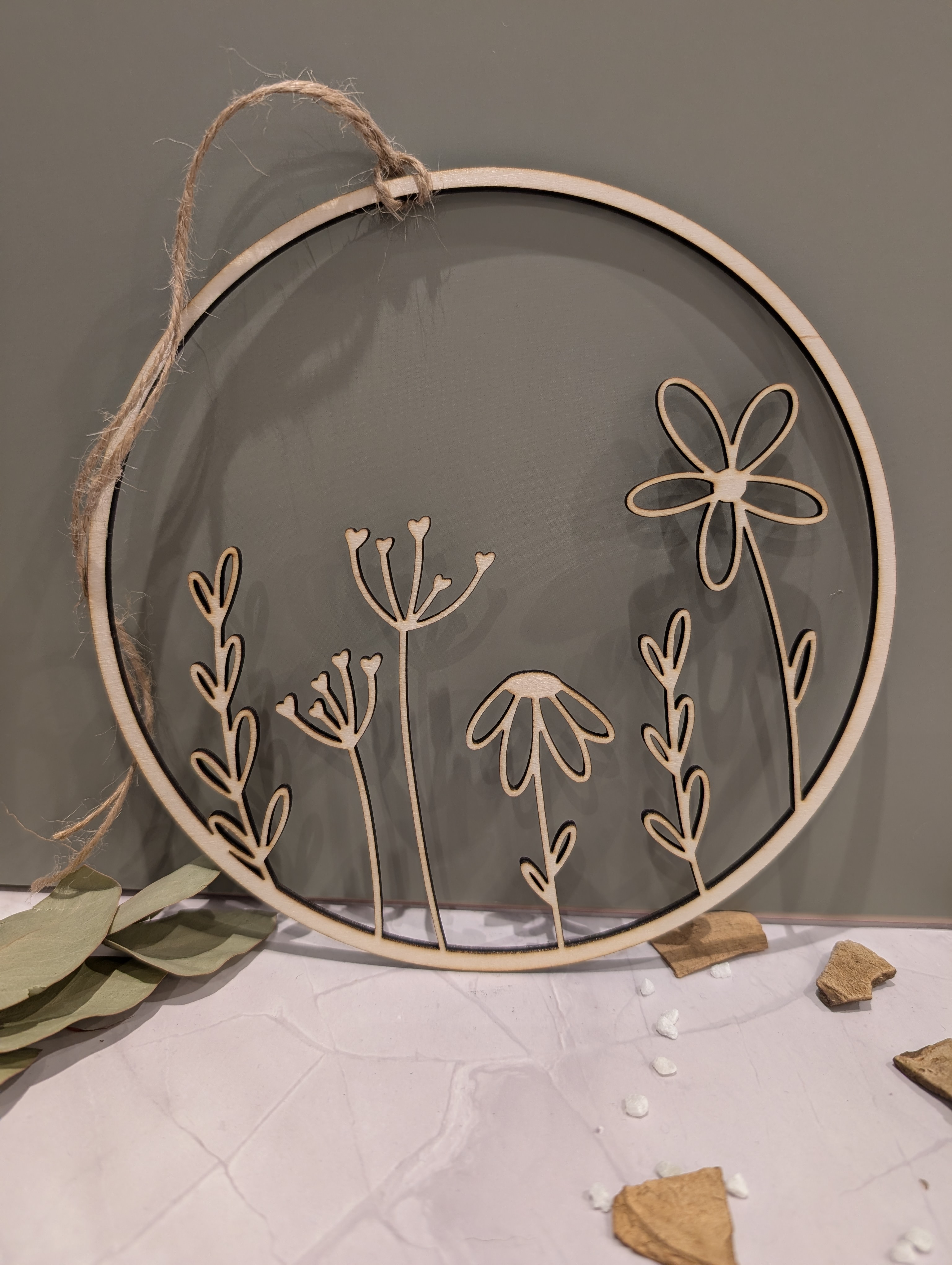 Holz Wanddeko Blumenring Boho– Dekoring aus Holz Ø 20 cm