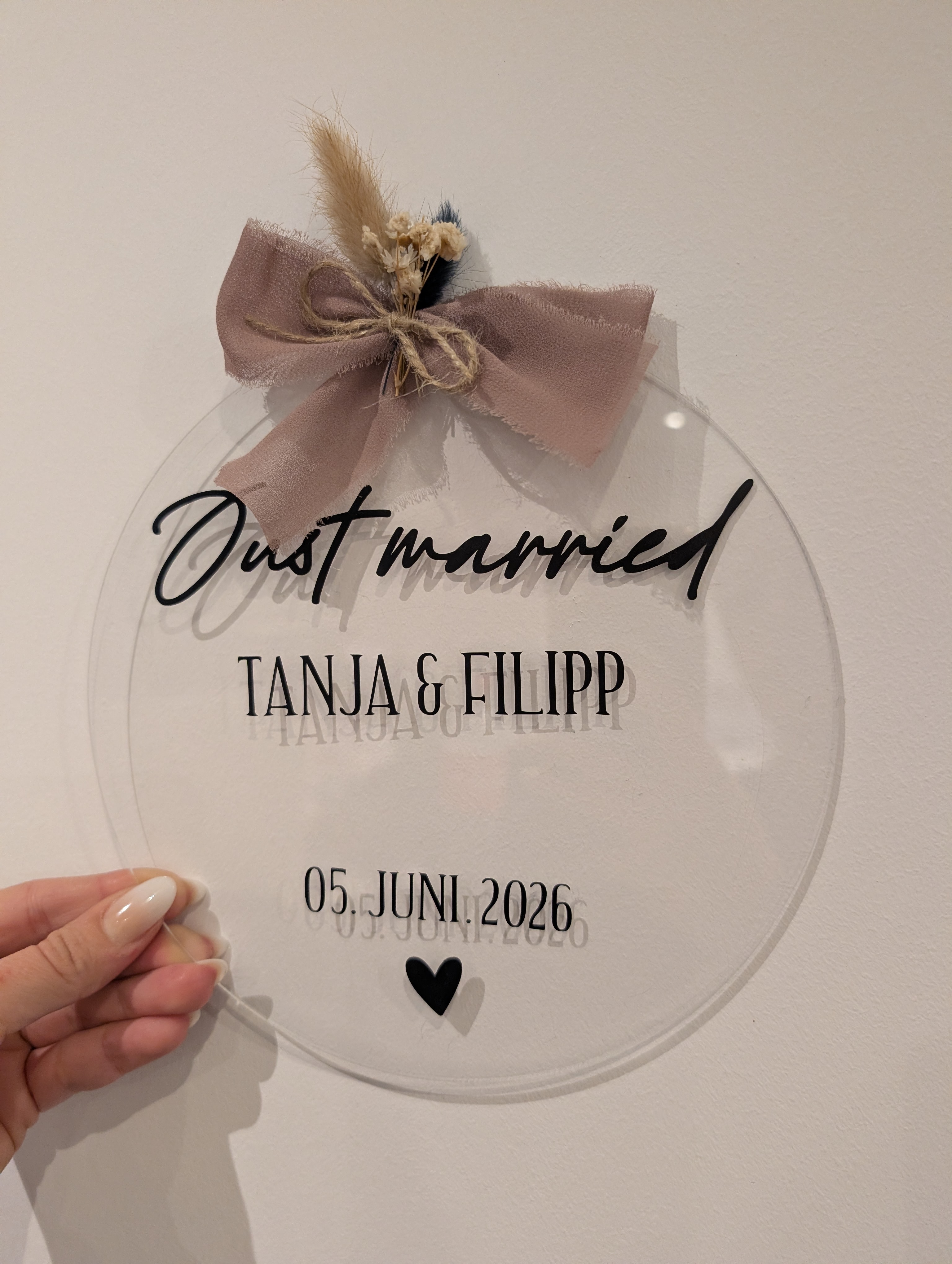 Personalisierte Acrylplatte Hochzeit „Just Married“ – Namen & Datum