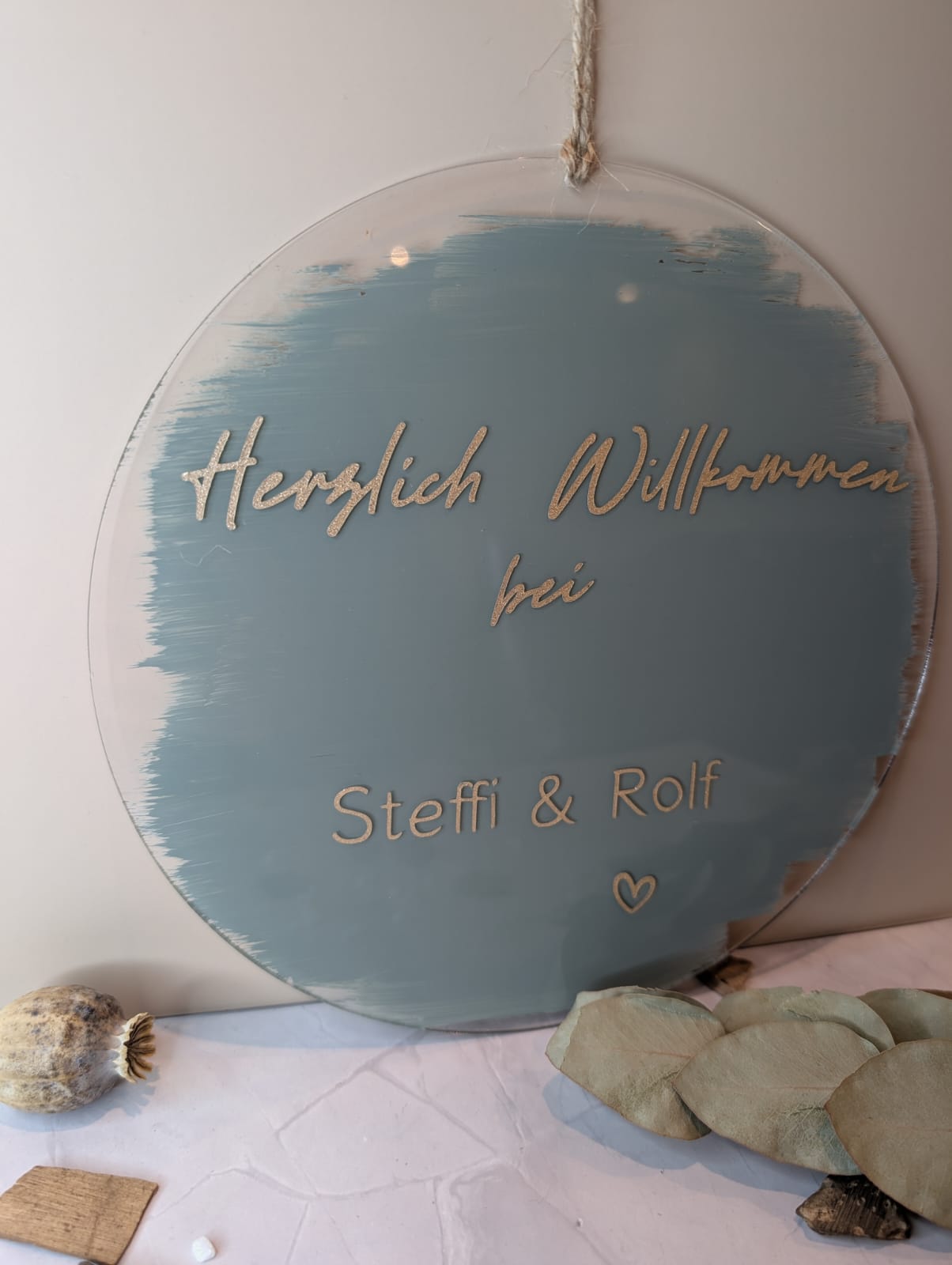 Personalisierter Acryl Türkranz 20 cm – Willkommen Schild mit Namen – Hochzeitsdeko, Einzug Geschenk, Haustür Deko