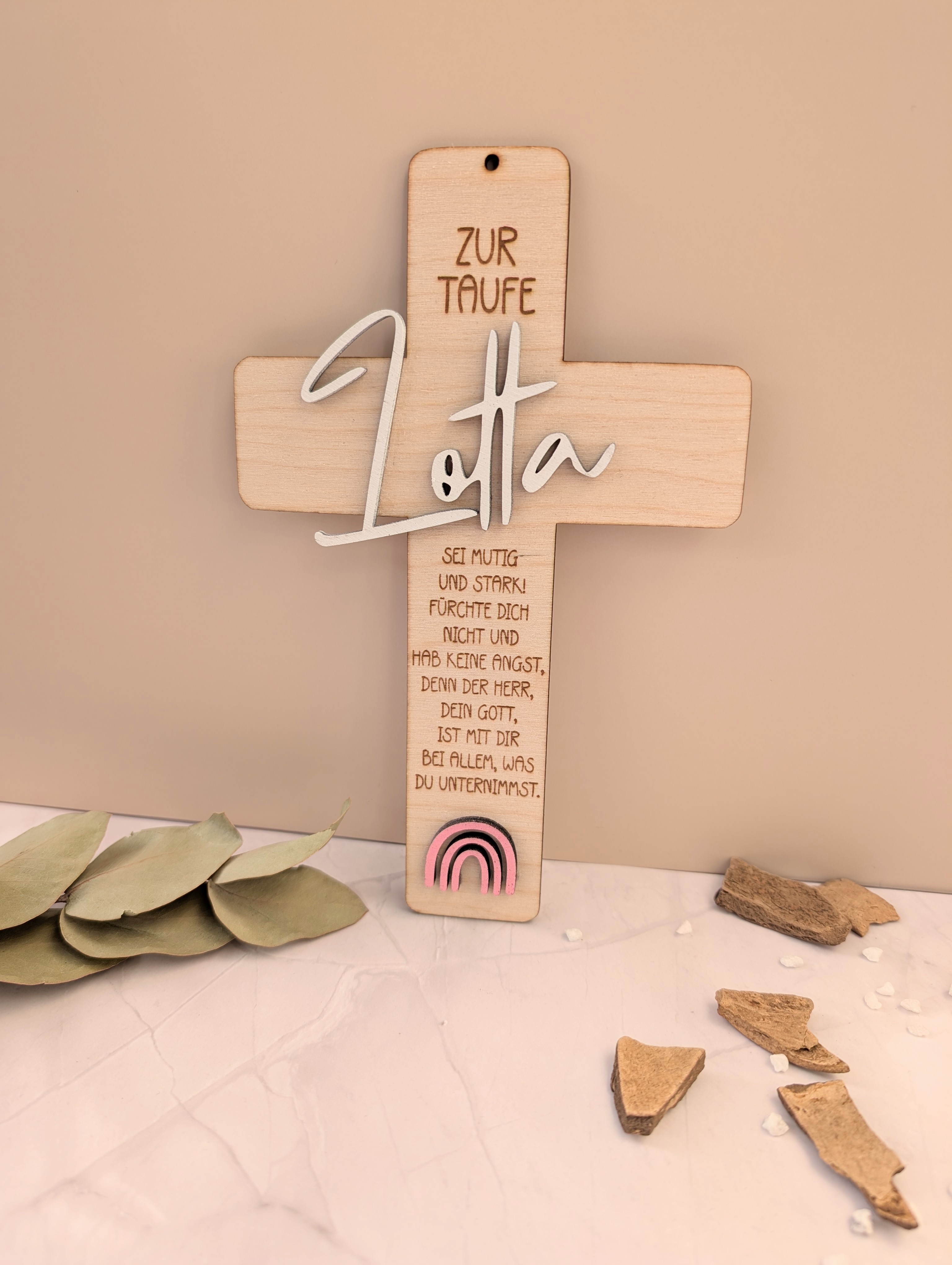 Personalisiertes Holzkreuz zur Taufe mit Name – Geschenk Taufe Mädchen/Junge