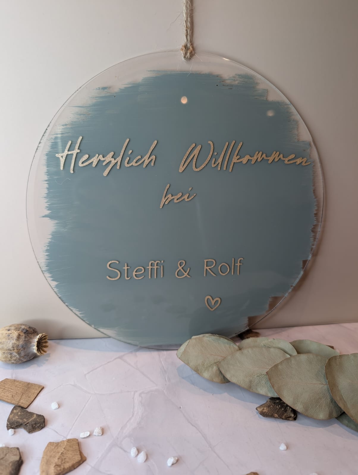 Personalisierter Acryl Türkranz 20 cm – Willkommen Schild mit Namen – Hochzeitsdeko, Einzug Geschenk, Haustür Deko