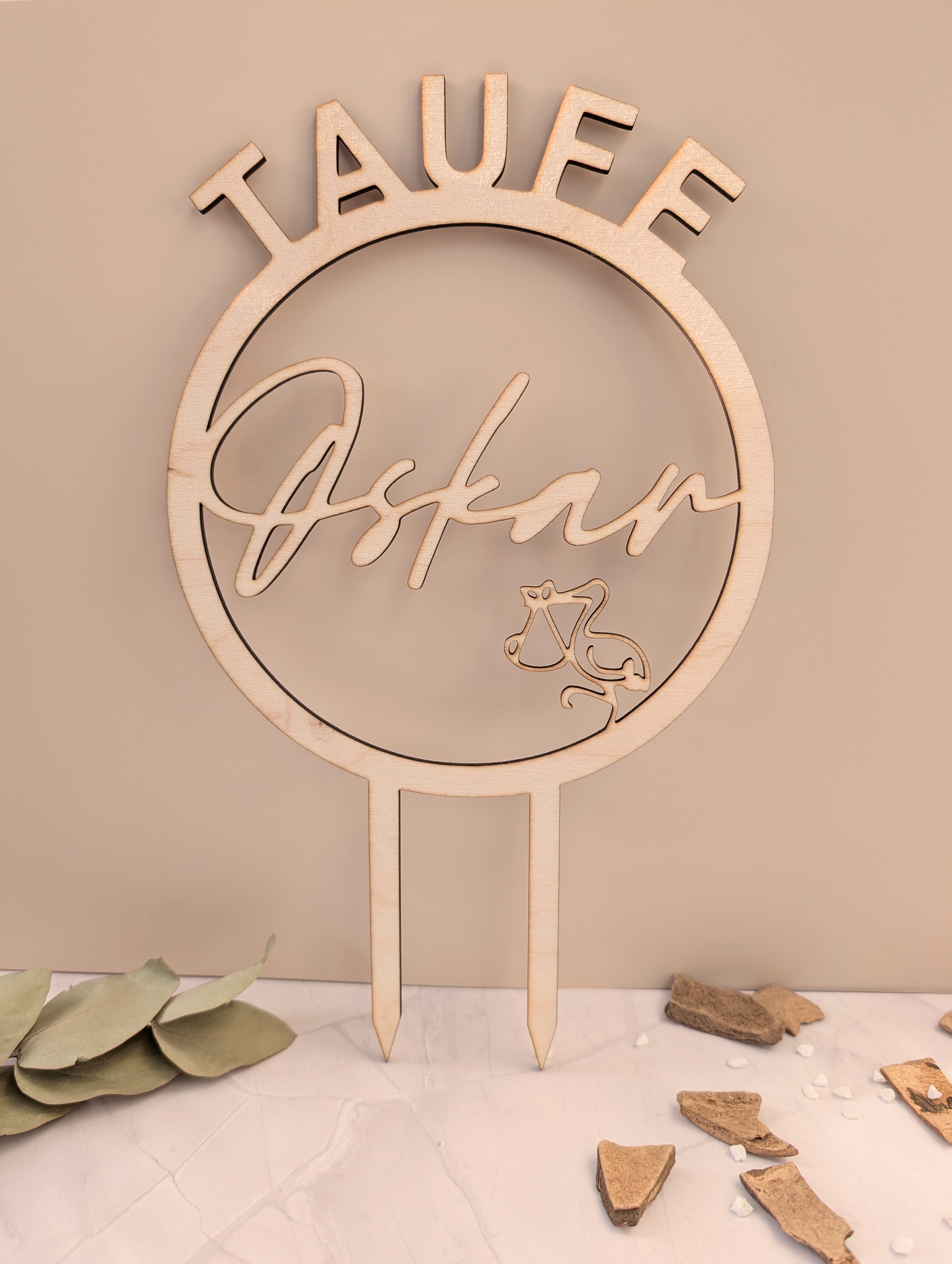 Personalisierter Cake Topper zur Taufe aus Holz | Tortenstecker mit Namen und Datum | Taufdeko 
