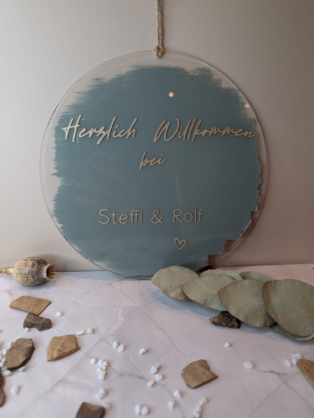 Personalisierter Acryl Türkranz 20 cm – Willkommen Schild mit Namen – Hochzeitsdeko, Einzug Geschenk, Haustür Deko
