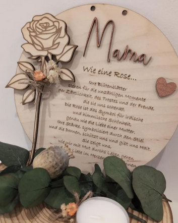 Geschenk für Mama mit Gravur 3D-Rose – Muttertagsgeschenk, Geburtstagsgeschenk / 18 cm