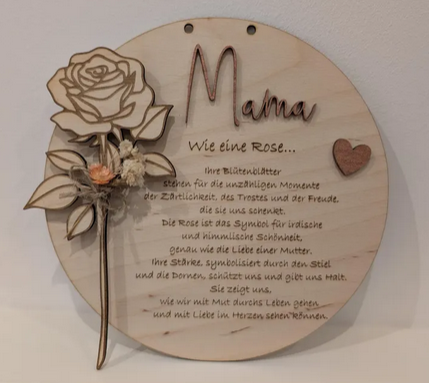 Geschenk für Mama mit Gravur 3D-Rose – Muttertagsgeschenk, Geburtstagsgeschenk / 18 cm