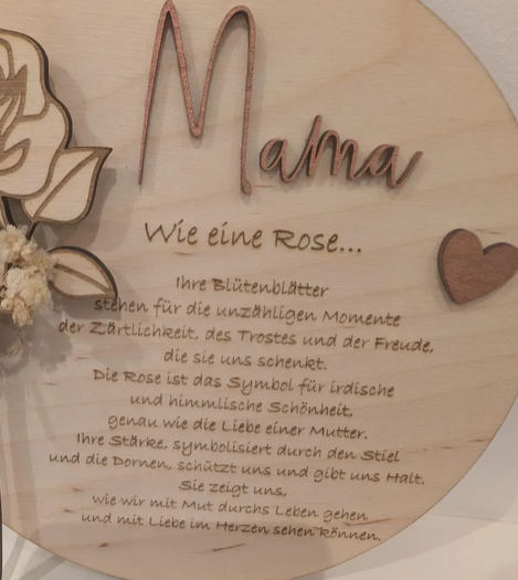 Geschenk für Mama mit Gravur 3D-Rose – Muttertagsgeschenk, Geburtstagsgeschenk / 18 cm
