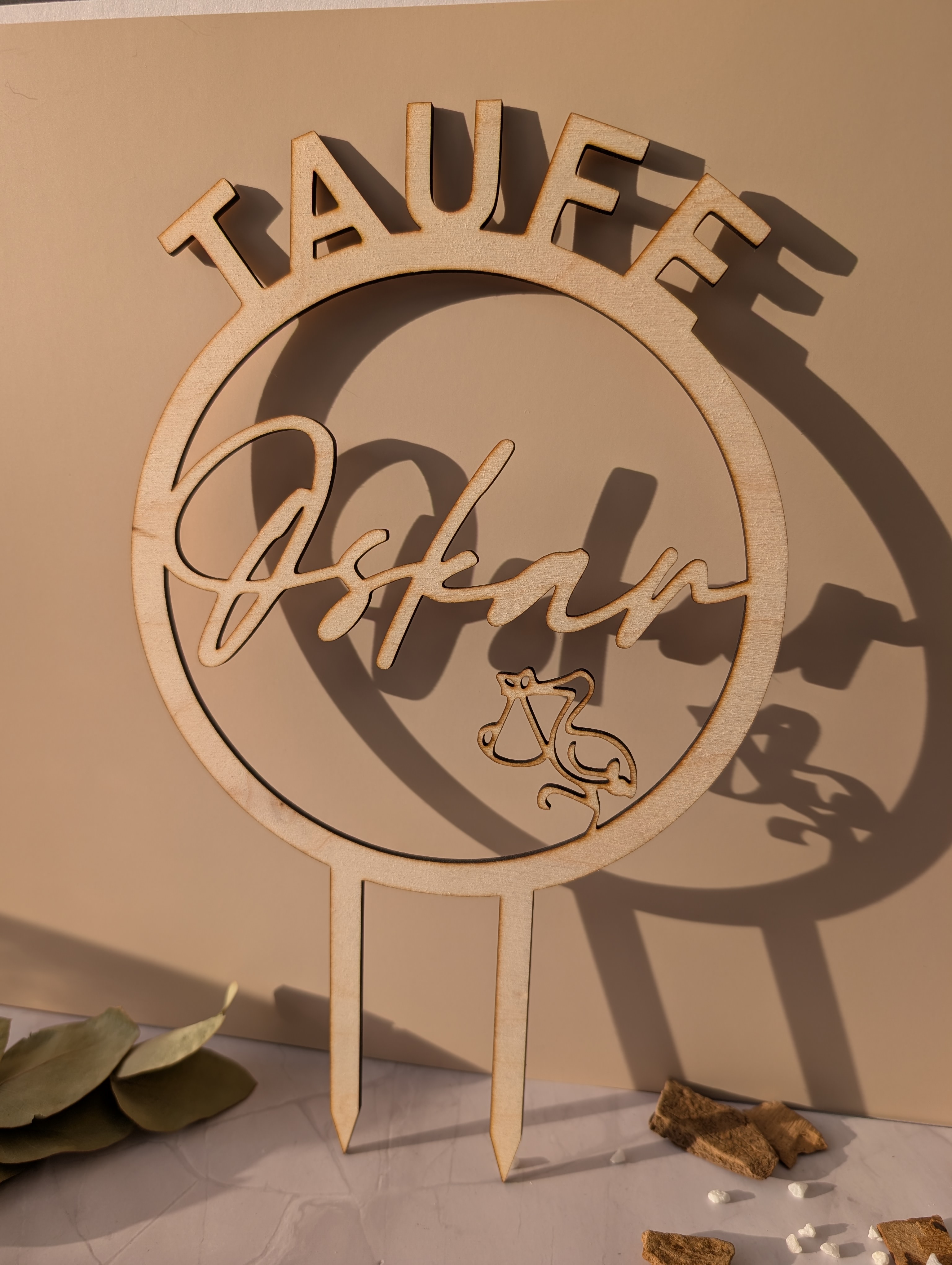 Personalisierter Cake Topper zur Taufe aus Holz | Tortenstecker mit Namen und Datum | Taufdeko 